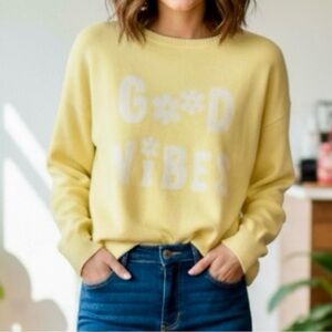 NWT Pink Rose Light Yellow 'Good Vibes' Sweater